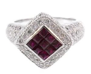 18k White Gold Diamond Ruby Ring - Picture 1 of 8
