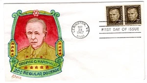 #1289 George C. Marshall 1967 FDC Ralph Dyer Hand-painted Prominent American - Picture 1 of 1