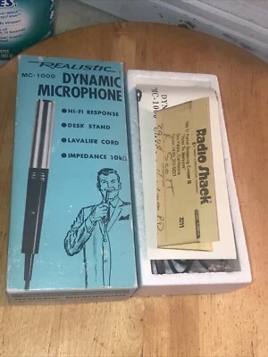 Vintage 1975 NOS Realistic MC-1000 Black Gray Hi-Fi Response Dynamic Microphone - Image 1 of 4