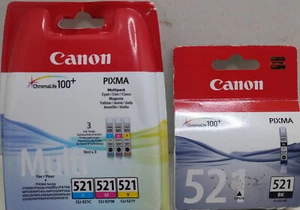 Canon 521 Original Multipack (4) Cartridges - Cyan, Magenta, Yellow + Black, OVP - Afbeelding 1 van 11