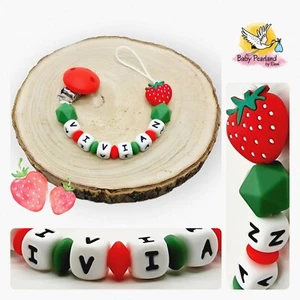 Schnullerkette mit Namen Silikon Mädchen Geschenk Baby Erdbeeren Strawberry 🍓 - Bild 1 von 3