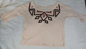 Pink + Black Gap Tribal Decoration Embroidered Sequin 3/4 Sleeve Top Size XS - Picture 1 of 9