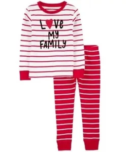 Carter’s Valentine’s Day “Love My Family” Red & White Striped Pajamas New-Size 4 - Picture 1 of 5