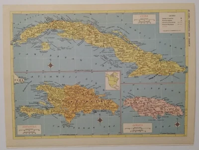 Antiguo mapa atlas 1956 de Cuba, Hispaniola y Jamaica referencia Hammond Atlas mundial Foto 1 de 4