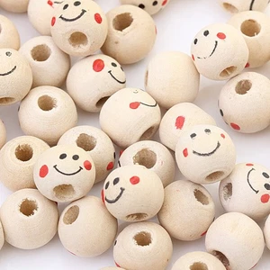 Smile Face Painting Round Natural Wooden Beads DIY Handcraft Jewelry Making DIY - Picture 1 of 8