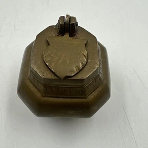 Vintage Solid Brass German Inkwell Shield Tomb Shape With Label On The Bottom 2” - Picture 1 of 10