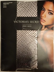 Victoria's Secret Very Sexy Black Top Metallic Silver Fishnet Thigh Highs Sz B - Picture 1 of 4