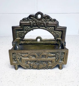 Ornate Cast Brass Wall Match Safe Victorian Style Fireplace Striker Holder - Picture 1 of 6