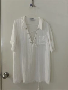 Sabo White / Ivory Shirt Sleeve Frayed Shirt Size Xs Oversized Fit Up To 10 - Picture 1 of 11