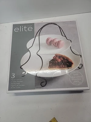 3 Piece Gibson Elite 2 Tiered Porcelain Serving Stand New - Image 1 of 4