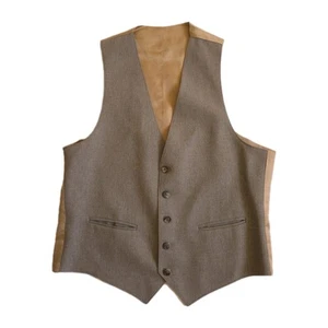 Vintage Brown Beige Waistcoat Suit Vest Steampunk Western Wedding Men S 1980s - Picture 1 of 6