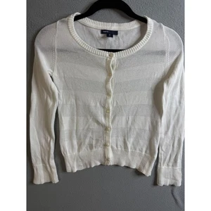 Gap Kids Cardigan Sweater Girls Medium Knit Button Front Shimmer White - Picture 1 of 9