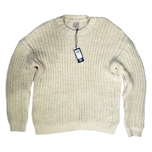 GUESS Sweater GRAYSON Mens XL White Slouchy Cable Knit Wool Blend Crewneck - Picture 1 of 11