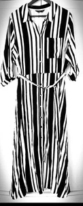 Black And White Shirt Dress Long Size 18 Stripes - Picture 1 of 4