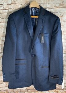 Van Heusen Studio Modern-Fit Sport Coat Formal Tux Jacket 42L Blue/Black Paisley