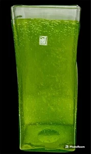 "Amici Glas QUADRATISCHE VASE lila handgeblasen kontrollierte Blase Art 9,5""x4" - Bild 1 von 12