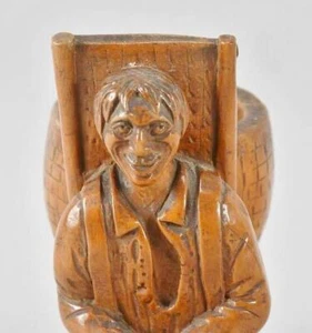 Antique Carved Walnut Figure Funny Man Turf Carrier Treen Basket Match Holder - Picture 1 of 12