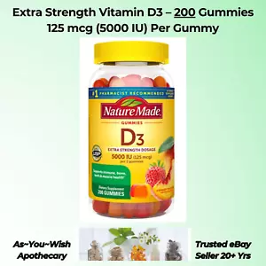 Nature Made Extra Strength Vitamin D3 125 mcg, 5000 IU 200 Gummies Bone & Immune - Picture 1 of 6