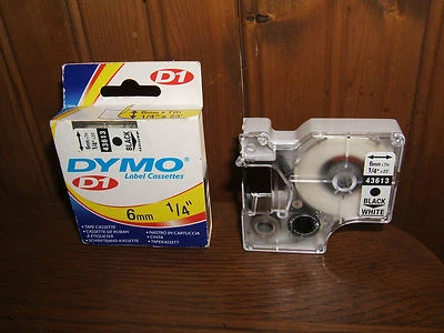 Casetes de cinta de etiquetas D1 DYMO 43613 6 mm 1/4" x 23' NEGRO BLANCO (Nuevo) Foto 1 de 4