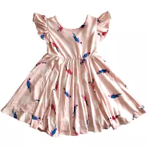 Abito Dot Dot Dot Smile Ragazze 2T Rosa Pappagallo Uccellino Impero Twirl Nuovo con etichette - Foto 1 di 4