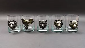Arthur Court Safari Animals Rocks Double Old Fashioned Glasses Tumblers Set Of 5 - Picture 1 of 7