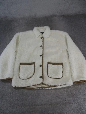 J.Crew 夹克女式中号白色棕色人造毛皮羊毛 — 第 1/4 张图片