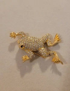 Christain Dior Goldtone Rhinestone FROG Pin Brooch Signed CHR DIOR - Picture 1 of 7