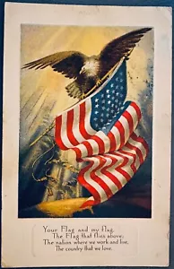 LA TUA BANDIERA LA MIA BANDIERA~CARTOLINA PATRIOTTICA~AQUILA E BANDIERA~BAKER. & PORTO. R.P.O. ANNULLA - Foto 1 di 4