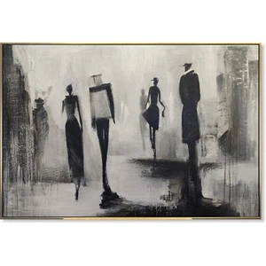 Quadro moderno figura bianco e nero sagoma astratta dipinto ad olio 30x46" - Foto 1 di 8
