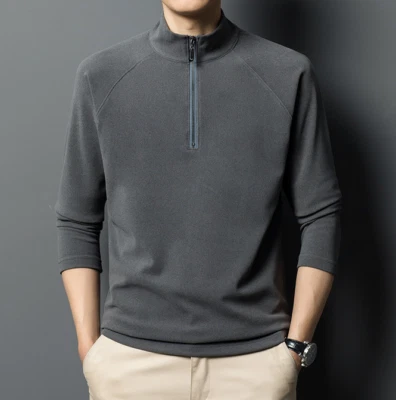 Men's casual autumn new style double-sided velvet semi high neck zipper sweatshi - Image 1 of 4