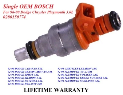 Single Genuine Bosch Fuel Injector for 1992-94 DODGE SHADOW 3.0L - Image 1 of 2