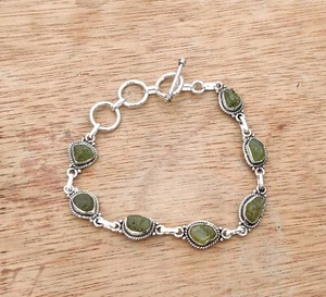 Raw Peridot Bracelet Solid 925 Sterling Silver Lovely Silver Bracelet MO** - Picture 1 of 3
