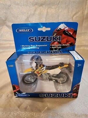 Литой под давлением желтый мотоцикл Welly Suzuki DR-Z400S, масштаб 1:18 - Изображение 1 из 3