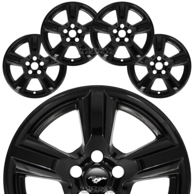 4 适合 2015 - 2020 年福特野马 V6 黑色 17 英寸车轮皮肤轮毂盖合金轮辋盖 — 第 1/4 张图片