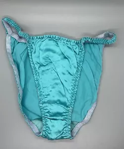 Victoria's Secret 100% Silk Satin String Bikini Medium Blue NEW VTG Gold Label - Picture 1 of 7
