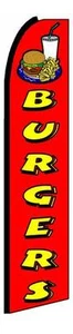 Burgers Flutter Swooper Flag Advertising Sign 3’ Wide Banner Only - Picture 1 of 3