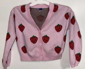 Old Navy Girls Cardigan Sweater Button Pink Strawberry Medium 8 - Picture 1 of 5
