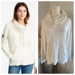 Sudadera grande Lauren Ralph Lauren para mujer blanca de punto acanalado cuello embudo térmico - Imagen 1 de 8