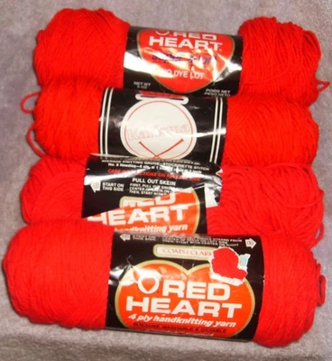 LOT OF 4 RED HEART RED 4 PLY YARN NEW & USED WASH & DRY - Image 1 of 4