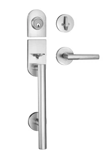 Berlin Modisch Entry Handle and Deadbolt Lock Set Satin Nickel Finish - Picture 1 of 14