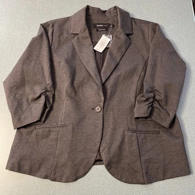 NWT Studio by Torrid Ponte Blazer Size 2X Charcoal Gray Ruched 3/4 Sleeve - Image 1 of 4