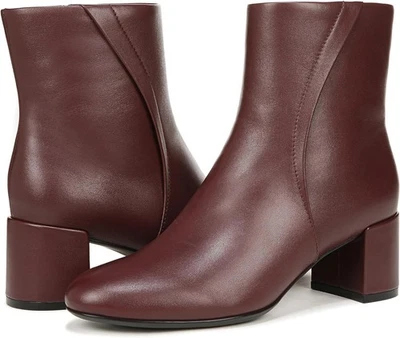 Naturalizer 女式河跟踝靴赤霞珠红色皮革 10M — 第 1/4 张图片
