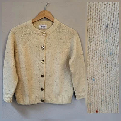 Cárdigan De Colección Años 60 70 100% Lana Shetland S/M Color Crema Manchas Botones Dorados Foto 1 de 4