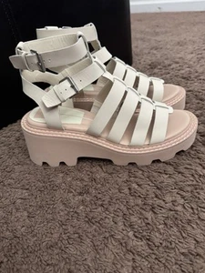 Dolce Vita Galore Buckle Heel Gladiator Ivory Sandals Shoes Cream 9 NEW - Picture 1 of 8