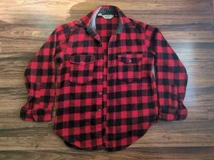 Vintage 1980s Woolrich Flannel Shirt Mens Med Red Buffalo Plaid Wool Style 93 - Picture 1 of 7