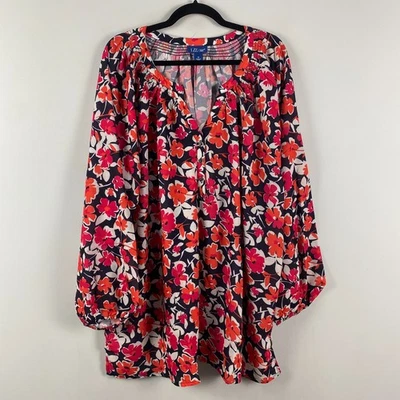 Liz & Me цветочный крестьянин блузка размер 4 X Georgette поповер темно-синий многоцветный - Изображение 1 из 4