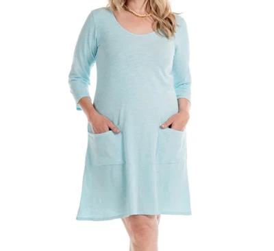 Vestido FRESH PRODUC 1X Piscina Azul $69 Dalia Jersey Bolsillos 3/4 Nuevo con Etiquetas Foto 1 de 4