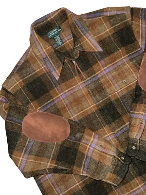 Ralph Lauren LG Plaid Lambswool Zip Blazer Jacket Suede Elbow Career Luxury - Image 1 of 4