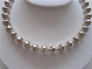 925 STERLING SILVER 11 MILLIMETER FANCY BEAD NECKLACE 77 GRAMS, NEW - Picture 1 of 7