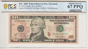 $10 Dollar Bill 2009 FRN Clevland PCGS 67 PPQ UNCIRCULATED - Picture 1 of 3